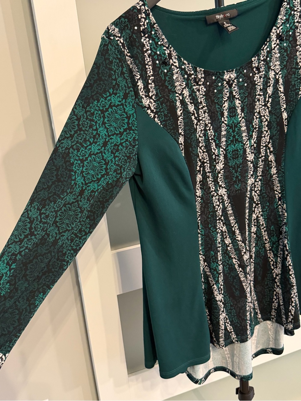 Style & Co. Teal and Black Patterned Long-Sleeve Top - Picture 3 of 5